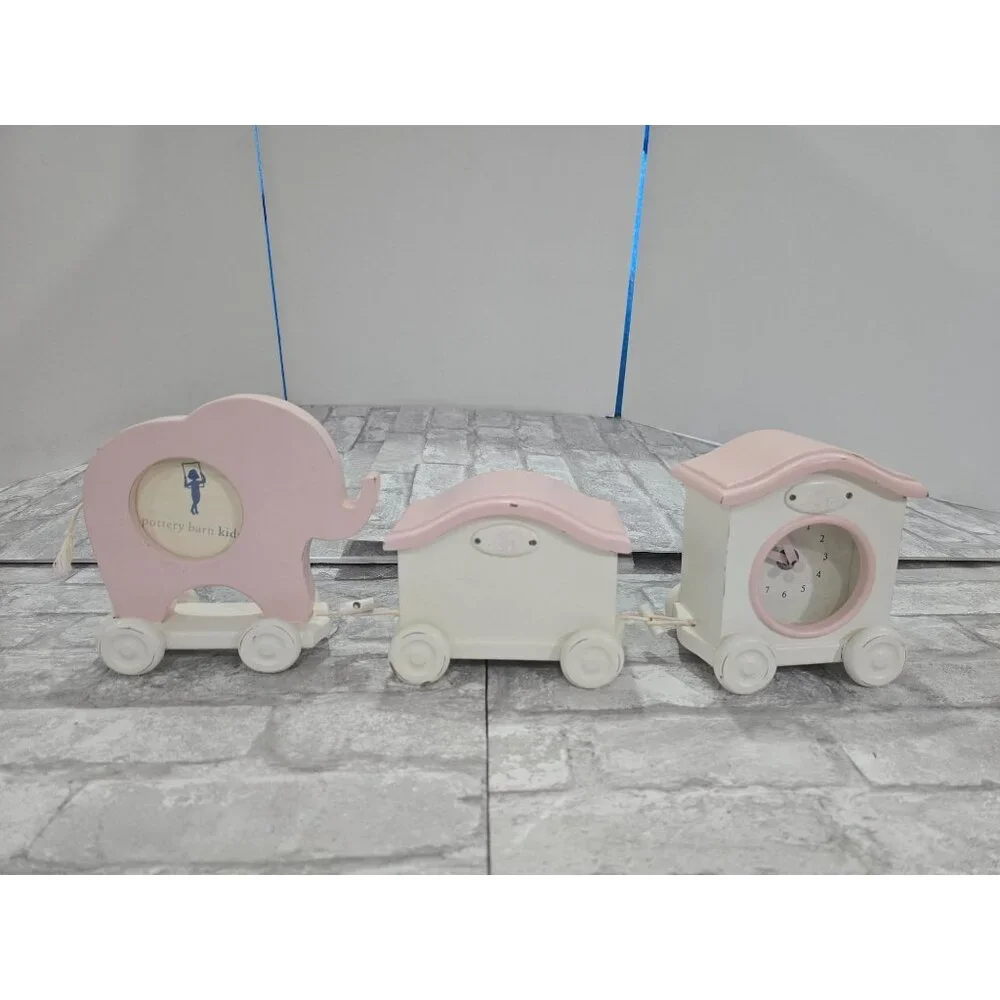 Pottery Barn Kids Wooden Clock Train with Picture Frame and Keepsake Box